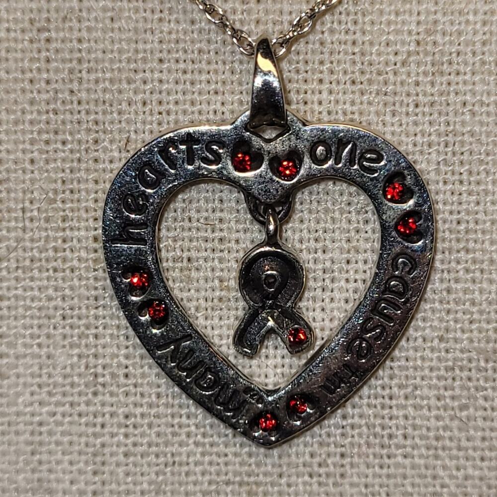 925 Silver Heart Pendant Necklace Garnet Crystal Accents Many Hearts One Cause